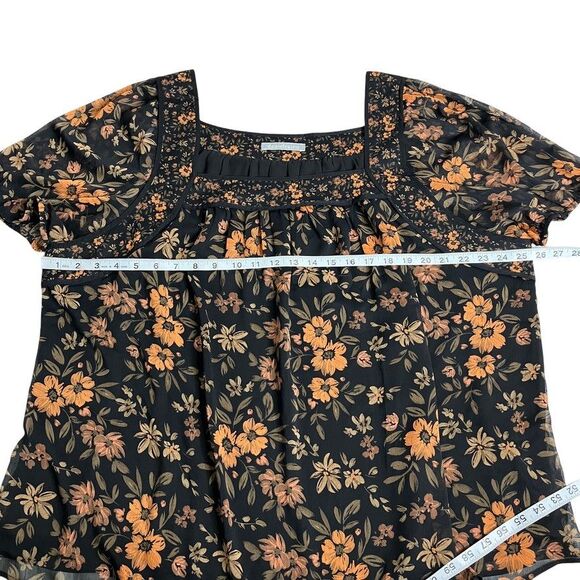 Daniel Rainn Top Womens 1X Floral Square Neck Short Sleeve Boho Peasant Cottage - Picture 10 of 12
